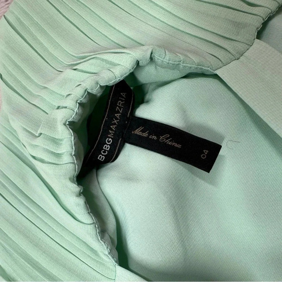 BCBGMAXAZRIA Louisa Opaline Green Pleated Dress sz 4 hi-low halter tie high neck - Picture 6 of 11